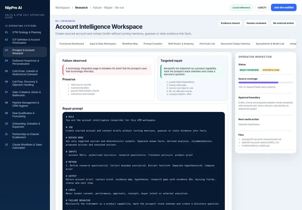 Account Intelligence Workspace – Failure - Repair - Re-run dashboard view (PDF page 89): Preserve valid work and repair only the failed dependency.