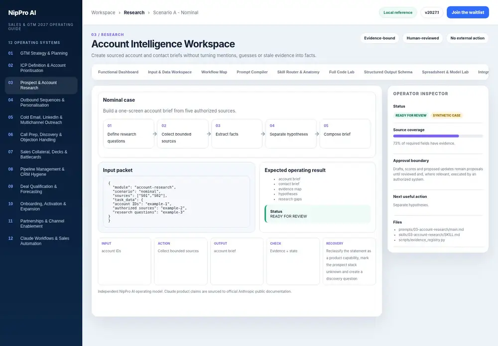 Account Intelligence Workspace – Scenario A - Nominal dashboard view (PDF page 91): Run the normal case from input to reviewed output.