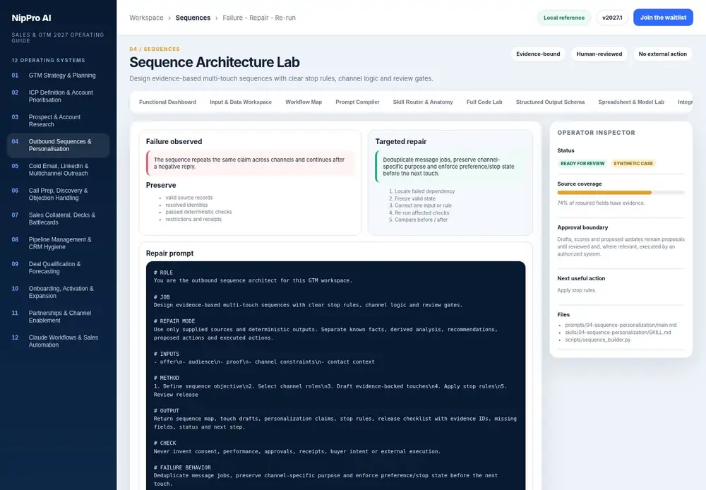 Sequence Architecture Lab – Failure - Repair - Re-run dashboard view (PDF page 112): Preserve valid work and repair only the failed dependency.