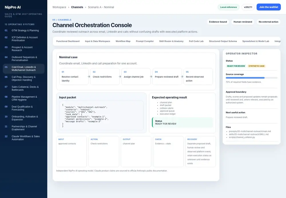 Channel Orchestration Console – Scenario A - Nominal dashboard view (PDF page 137): Run the normal case from input to reviewed output.