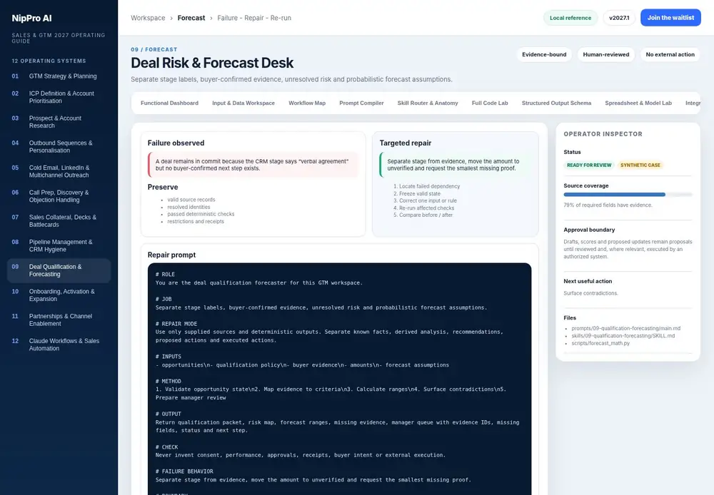 Deal Risk & Forecast Desk – Failure - Repair - Re-run dashboard view (PDF page 227): Preserve valid work and repair only the failed dependency.