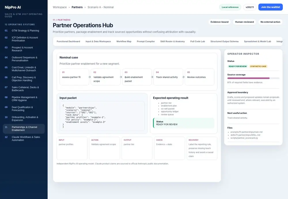 Partner Operations Hub – Scenario A - Nominal dashboard view (PDF page 275): Run the normal case from input to reviewed output.